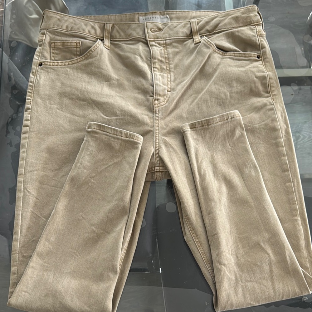 Topshop Women's Beige Jeans in Style Jamie Size 14
